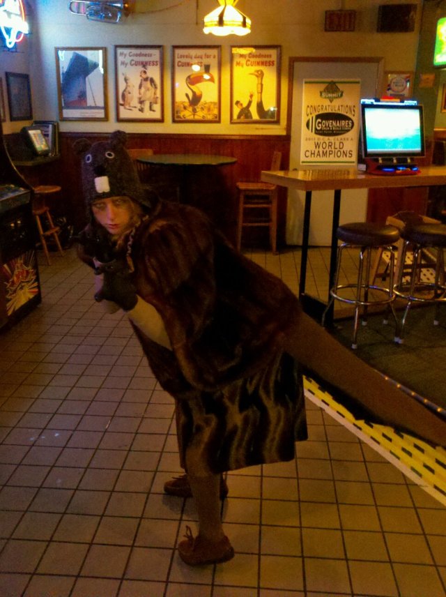 it works great if you're going as a beaver – or mink, i guess.